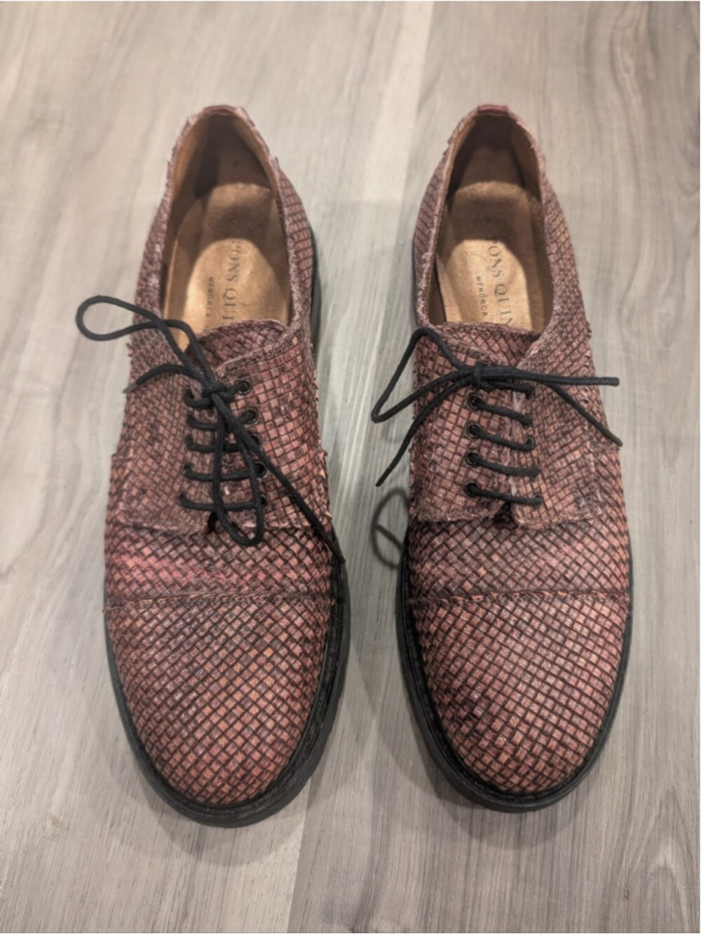 Pons Quintana | Woven Leather Flippe Oxfords In Metallic Rose Gold Bronze